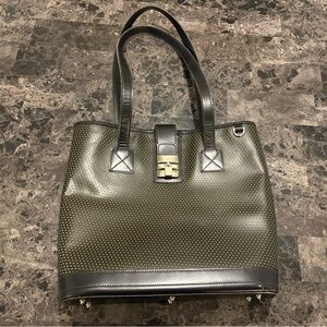 Dooney & Bourke Cabrio Leather Black Perforated Purse Top Handle Bag Classic